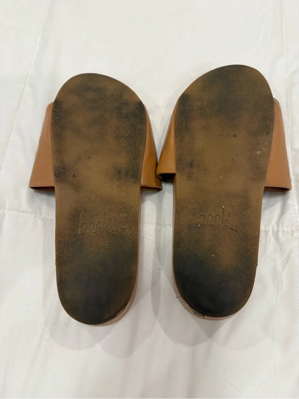 beek.. Pelican Leather Platform Sandal Honey Tan Size 10